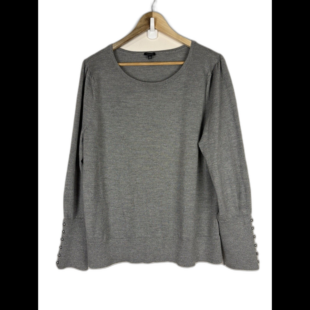 Talbots Merino Wool Blend Sweater Gray Silver XL Long Sleeve Classic Holiday